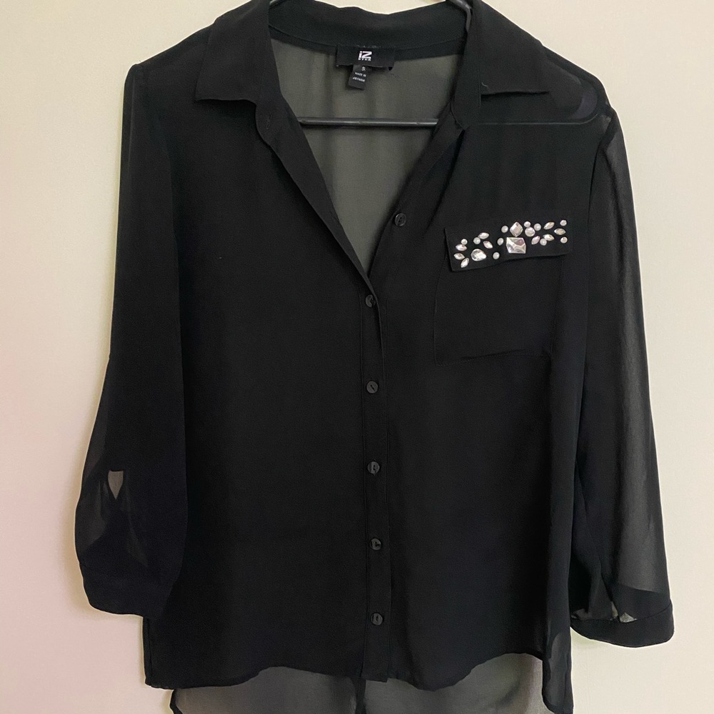 High-Low Sheer Embellished Blouse